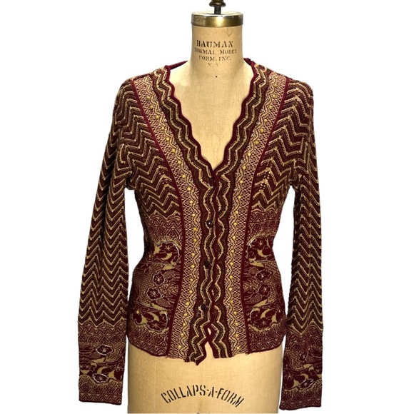 Vintage Burgundy & Mocha Brown Beaded Sequined Cardigan Medium knit sweater - Picture 7 of 9